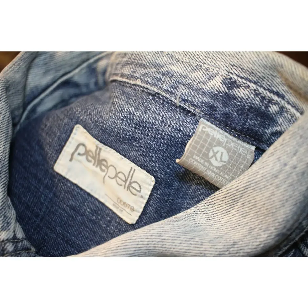 Vintage Pelle Pelle Denim Jacket XL 90s Light Wash Jean Coat  HipHop Streetwear
